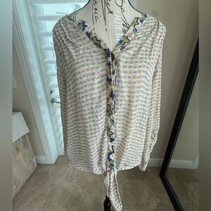 Democracy Cream and Blue Patterned Blouse